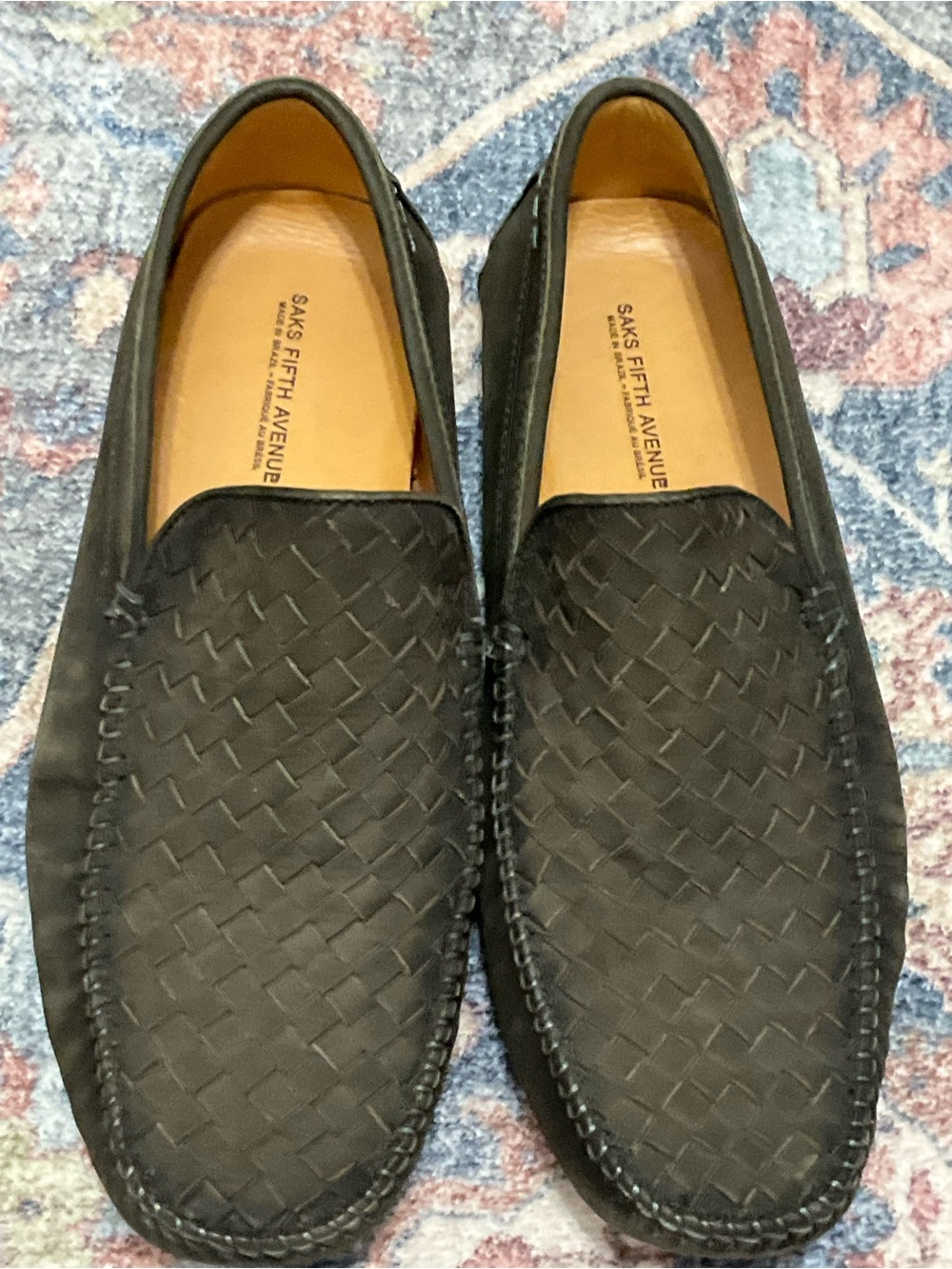 Saks Fifth Avenue Black Woven Leather Slip-On Loafers